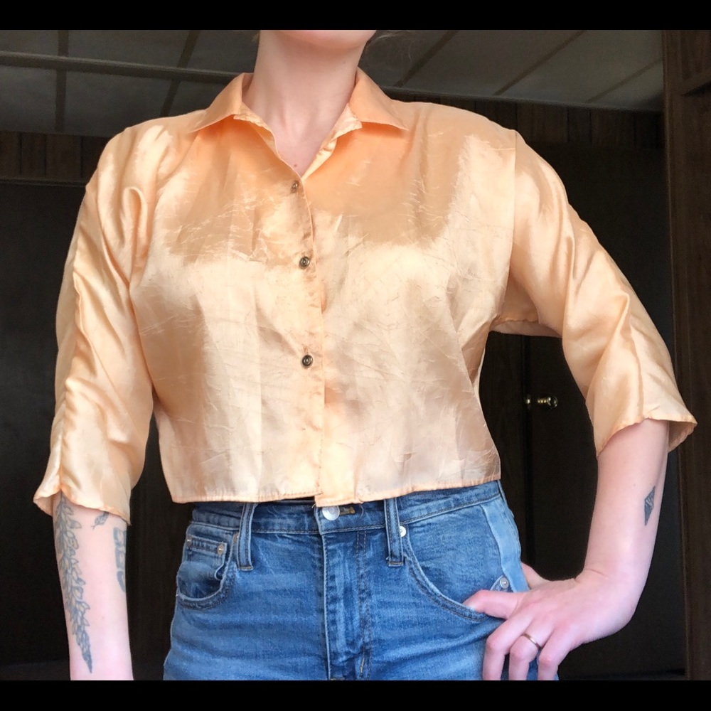 Cropped vintage silky collared shirt